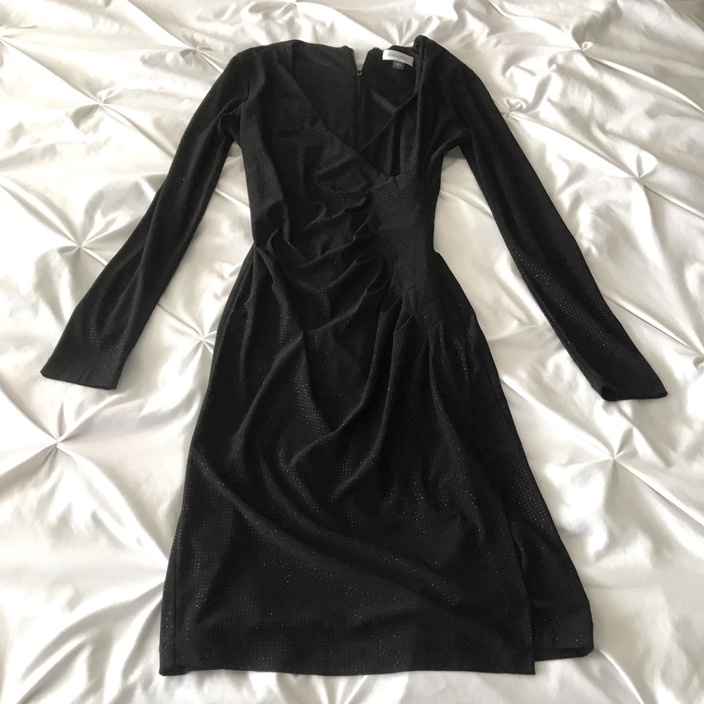 Black CK Tight Dress V Line Polka Dots